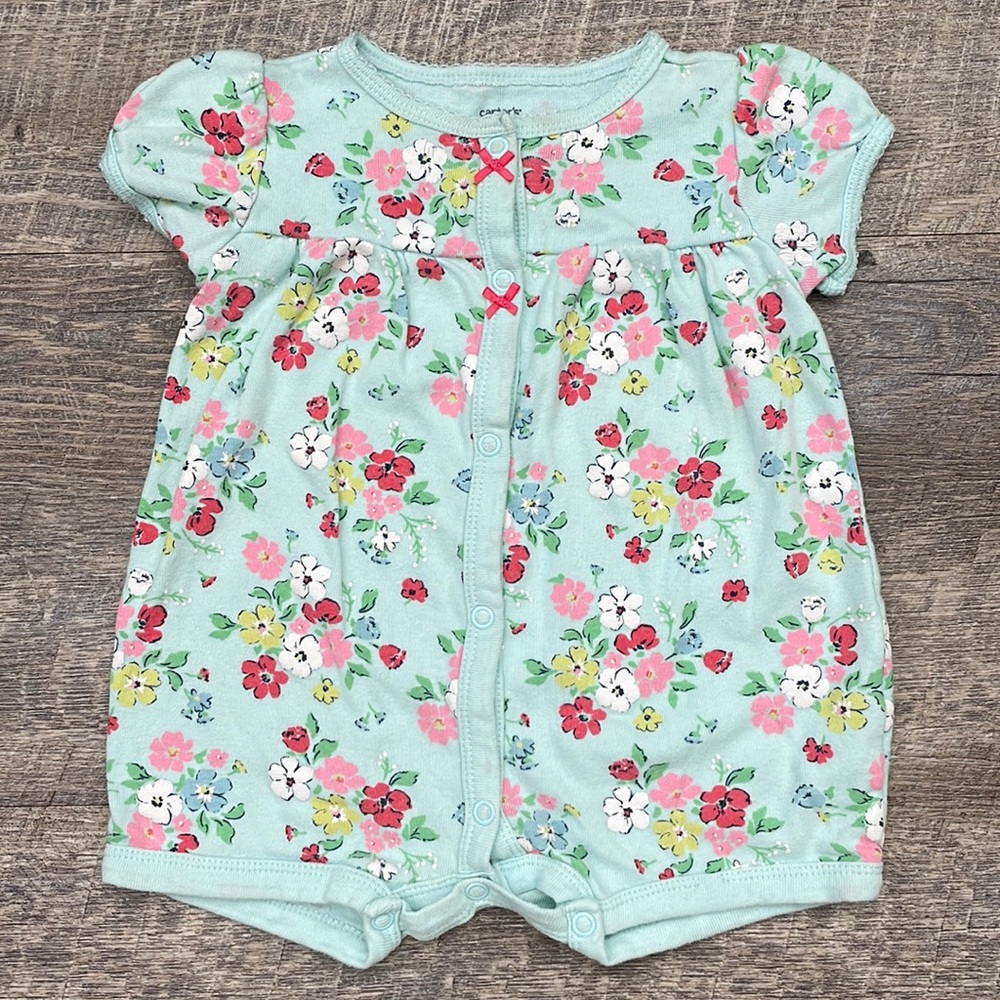 Carter’s | 9M Light Blue Floral Button-up Onesie